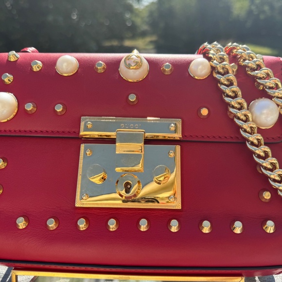 Gucci Padlock Red Studded Calfskin Shoulder Bag with COA - Picture 2 of 7